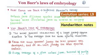 Von Baers laws of embryology  Handwritten notes [upl. by Treve579]