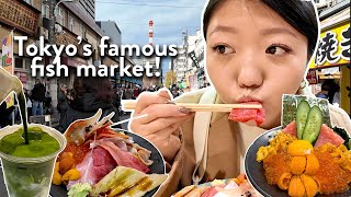 JAPANESE FOOD TOUR Eating at TSUKIJI MARKET in Tokyo Japan sushi uni bowls matcha amp more [upl. by Maon]