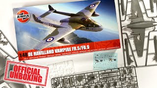 Official Unboxing Airfix  de Havilland Vampire FB5FB9 A06108 [upl. by Aihseym]