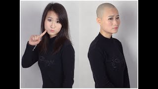 Long To Short Chinese Beatuy haircut H3 sample 家が貧しい為にスキンヘッドモデルになりました。 [upl. by Starling]