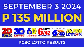 Lotto Result Today 9pm September 3 2024  PCSO Complete [upl. by Eceinahs]