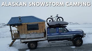 Riding Out The Eye of a SnowStorm in a Cozy Homemade Truck Camper alaska asmr vanlife camping [upl. by Auqinehs523]