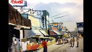 Simplifying a Busy Boardwalk Scene in Watercolor by Chris Petri  Part 1 of 4 [upl. by Imelida]