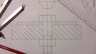 How to draw a bolt and nut in a sectional view [upl. by Adieren]