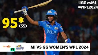 Harmanpreet Kaur Batting Today 9547  mi vs gg wpl highlights 2024  mi vs gg highlights [upl. by Annaujat]