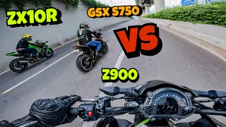 Kawasaki Ninja Zx10R Vs Z900 Vs Gsx S750 😱 [upl. by Octavla]