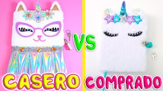 🦄😻Diario PersonalAgenda De Peluche CASERO VS COMPRADO de Gaticornio Holográfico😻🦄 [upl. by Anaic]