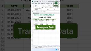 Transpose Data  Excel for freshers  shorts exceltips trending bapisardar [upl. by Londoner]