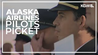 Alaska Airlines pilots stage pickets at Portland International Airport [upl. by Cranston465]