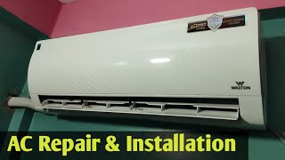 WALTON AC Repair amp Installation  Split AC R32 Gas Charging Bangla [upl. by Swee735]