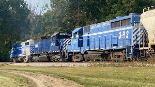 Great Lakes central railroad going north through Ithaca Mi by the park with restored 392 9132024 [upl. by Nissensohn307]