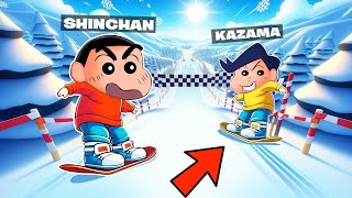 Shinchan Playing Snowboard Parkour Obby 😱  Roblox Snowboard Obby  Funny Game 😂 [upl. by Yelkcub127]