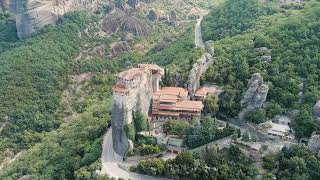 Meteora Kalabaka Greece Holy Monastery of Rousanos  Saint Barbara Meteora  rocks up to 600 me [upl. by Goles]