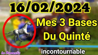 Pronostics PMU Mes 3 bases incontournable VRNDREDI 16 FÉVRIER 2024 VINCENNES [upl. by Haon866]