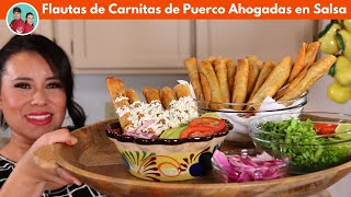 Flautas Ahogadas de Carnitas en Salsa Roja como de Puesto [upl. by Anitsim]