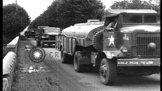 US Army quotRed Ballquot Convoy passes through village of Courville sur eure FranceHD Stock Footage [upl. by Leugimesoj413]