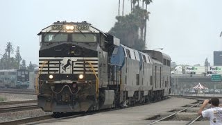 RARE Norfolk Southern ES40DC leads a late Southwest Chief into San Bernardino [upl. by Tteirrah]