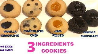 3 INGREDIENTS COOKIES  EGGLESS COOKIES  HOW TO MAKE COOKIES  4 WAYS [upl. by Machos209]