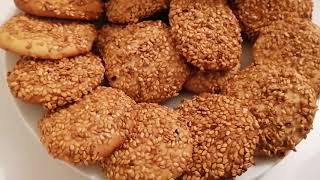 طريقه عمل البرازق الشاميه المقرمشه بالسمسم how to make barazek  super crunchy sesame cookies [upl. by Olney453]