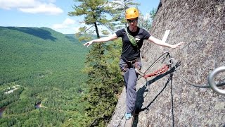 CLIMBING A GIANT ROCK FACE VIA FERRATA AT TREMBLANT 4K [upl. by Eleik]