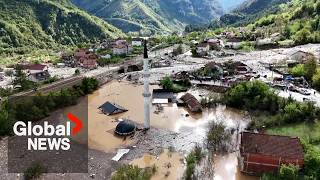 quotCatastrophicquot Drone shows towns in Bosnia washed out by landslides floods [upl. by Kamillah]