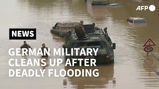 Germany military clears flooded highway  AFP [upl. by Ylak]