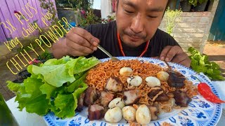 3x spicy noodles 🥵 king chilly  chilly powder  roasted pork  quail egg extreme spicy plate [upl. by Aihsyla352]