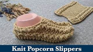 Flat Knit Slipper Socks with Two Needles  Popcorn Knit Slippers [upl. by Oeak]