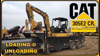 Mini excavator CAT 305E2 loading and unloading [upl. by Ilellan]