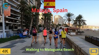 Malaga Beach Walking Tour 4K  Virtual Tour Malagueta Beach in Malaga Spain [upl. by Vasilek]