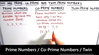 What are Prime CoPrimes and Twin Prime Numbers  Prime Numbers  CoPrimes  Twin prime Numbers [upl. by Asirram62]