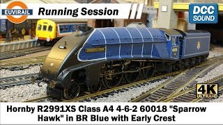 Hornby Class A4 R2991XS 462 60018 quotSparrow Hawkquot in BR Blue with early crest DCC Sound fitted 4K [upl. by Alfredo]