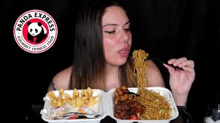 PANDA EXPRESS MUKBANG  HOT ORANGE CHICKEN BEIJING BEEF CHOW MEIN CREAM CHEESE RANGOON [upl. by Neerbas223]