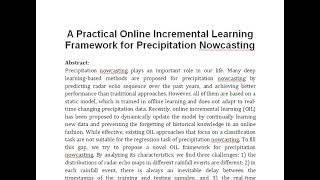 A Practical Online Incremental Learning Framework for Precipitation Nowcasting [upl. by Atinot387]