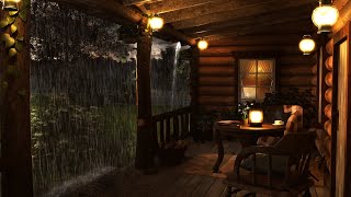 Cozy Cabin Porch with Heavy Rainstorm  Relaxing Rain Sounds for Sleeping Studying amp Relax 8 Hours [upl. by Runkle]