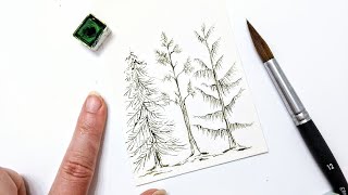 3 TYPES OF PINE TREES Real time watercolor pine tree techniques » How to paint evergreens HOLIDAYS [upl. by Ahsinoj281]