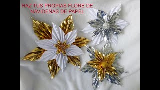 COMO HACER FLORES NAVIDEÑAS SUPER FACIL CON PAPEL 🎄 Manualidades para decorar navidad [upl. by Varrian]