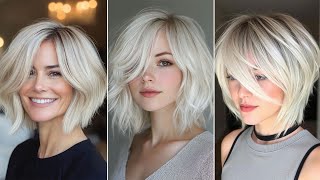 Classic Platinum Blonde Lob With Soft Curls Game changing Bob Hairstyles For Fine Hair Chic Blunt Bo [upl. by Ikkiv]