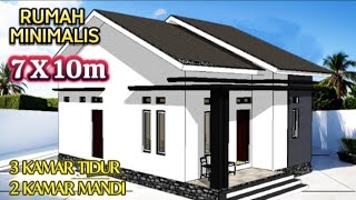 Denah rumah minimalis sederhana ukuran 7x10m Ada 3 kamar tidur [upl. by Massimo]