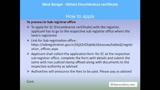 West Bengal  Obtain Encumbrance Certificate EC [upl. by Norreg]