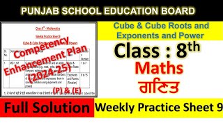 pseb competency based paper class 8th maths worksheet 9 test 2024 [upl. by Meldoh]