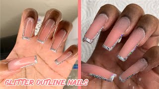 GLITTER OUTLINE NAILS  Polygel Nails  Lazy Girl Method [upl. by Enywtna]