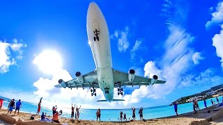 ST MAARTEN AIRPORT  INCREDIBLE LOW LANDINGS and AF A340 from in and outside at the same time [upl. by Anna401]