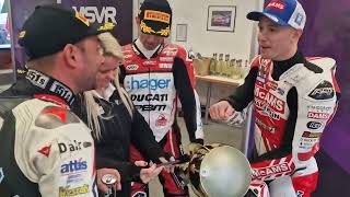 Glenn Irwin and Leon Haslam post race review the last lap move [upl. by Ayahs821]