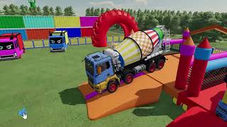 TRANSPORTING BIG COLORED TRUCKS by MIXER TRUCK TRANSPORTER TRUCKS Farming Simulator 22 [upl. by Norehs129]