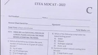 ETEA Mdcat 2022 Paper  Mdcat 2022 Questions Paper [upl. by Swithbart]