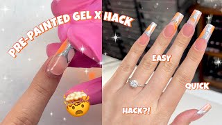 PREPAINTED GEL X FRENCH TIP NAIL HACK  THIS GEL X NAIL HACK IS A GAME CHANGER  EASY NAILS AT HOME [upl. by Pauline911]