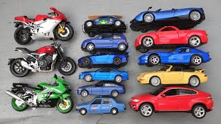 Various Diecast Model Cars amp Bikes 112 Kawasaki ZX9R Taxi Car Honda Bike Porsche Pagani 92 [upl. by Aimahc]