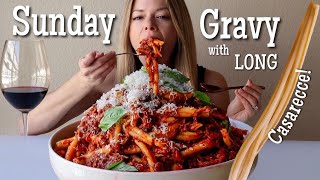 Sunday Gravy Pasta MUKBANG  Recipe with LONG Casarecce [upl. by Ramaj]