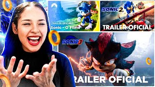 REAGINDO aos Trailers de SONIC Sonic  O Filme  Trailer Sonic 2  Trailer Sonic 3 REACT [upl. by Yeliw]